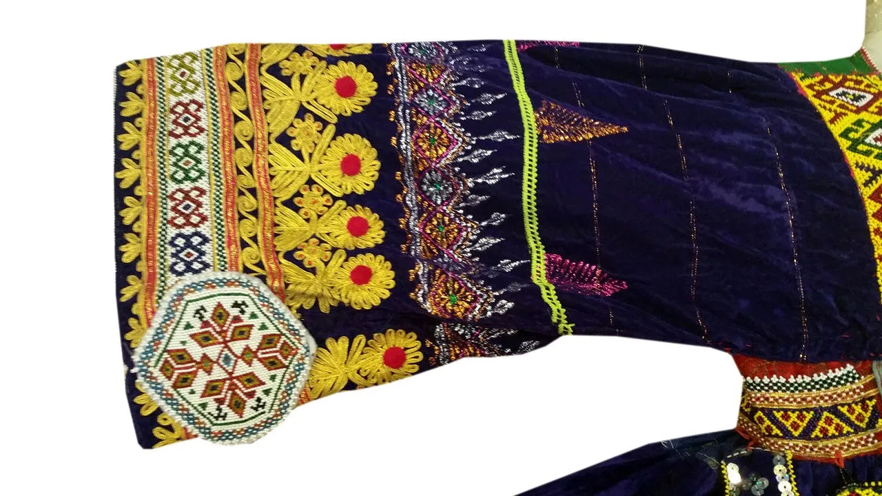 Pushtoon Kuchi Ethnic Dress In Blue Color Yakhan Dozi Embroidery Work