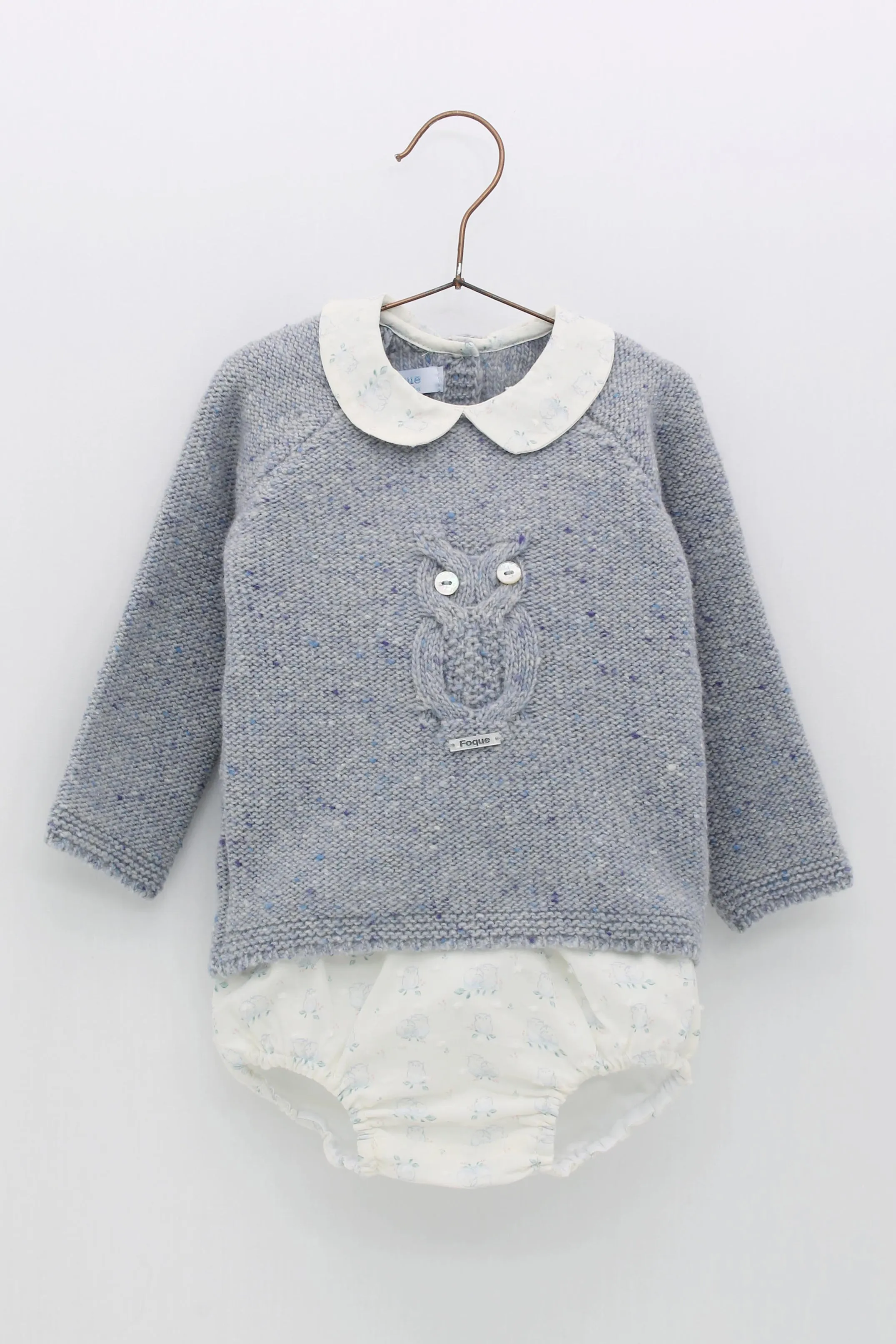 "Eddie" Blue Wool Knit Owl Top & Jam Pants