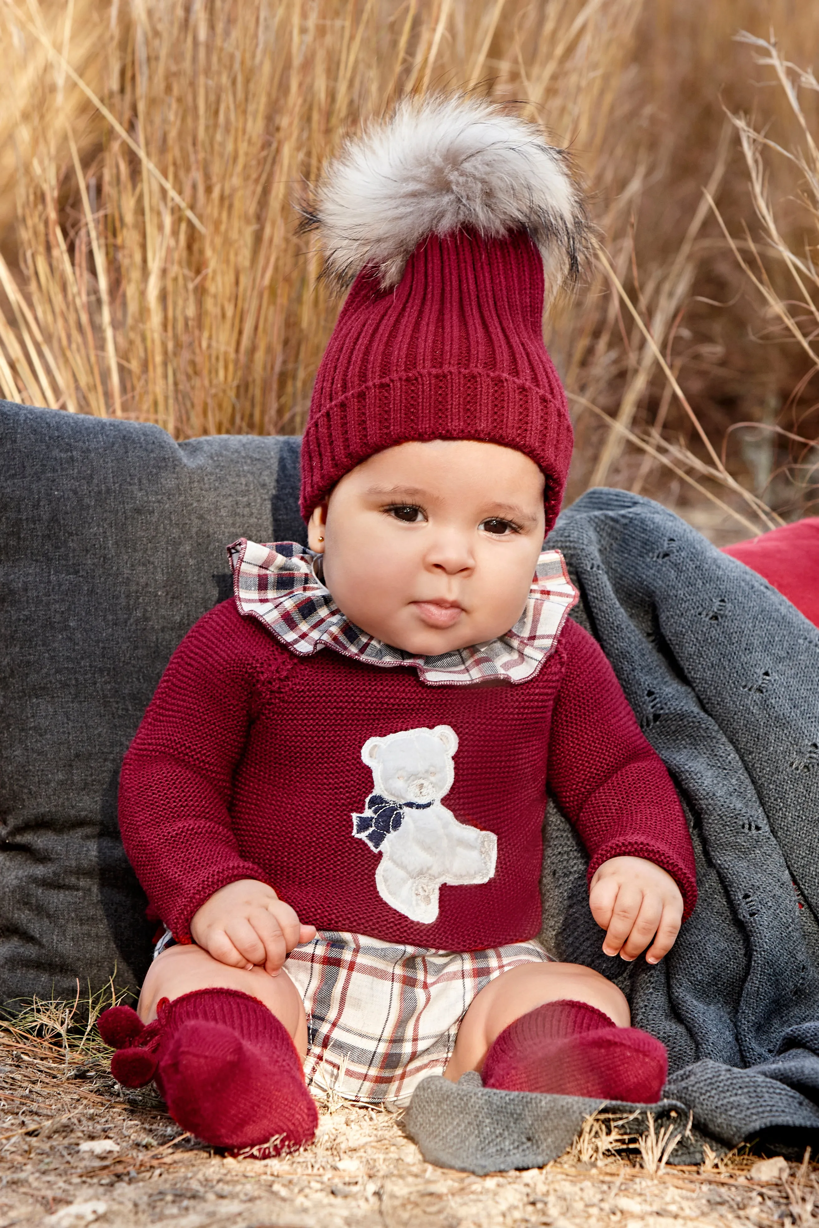 "Rainie" Burgundy Knit Teddy Top & Jam Pants