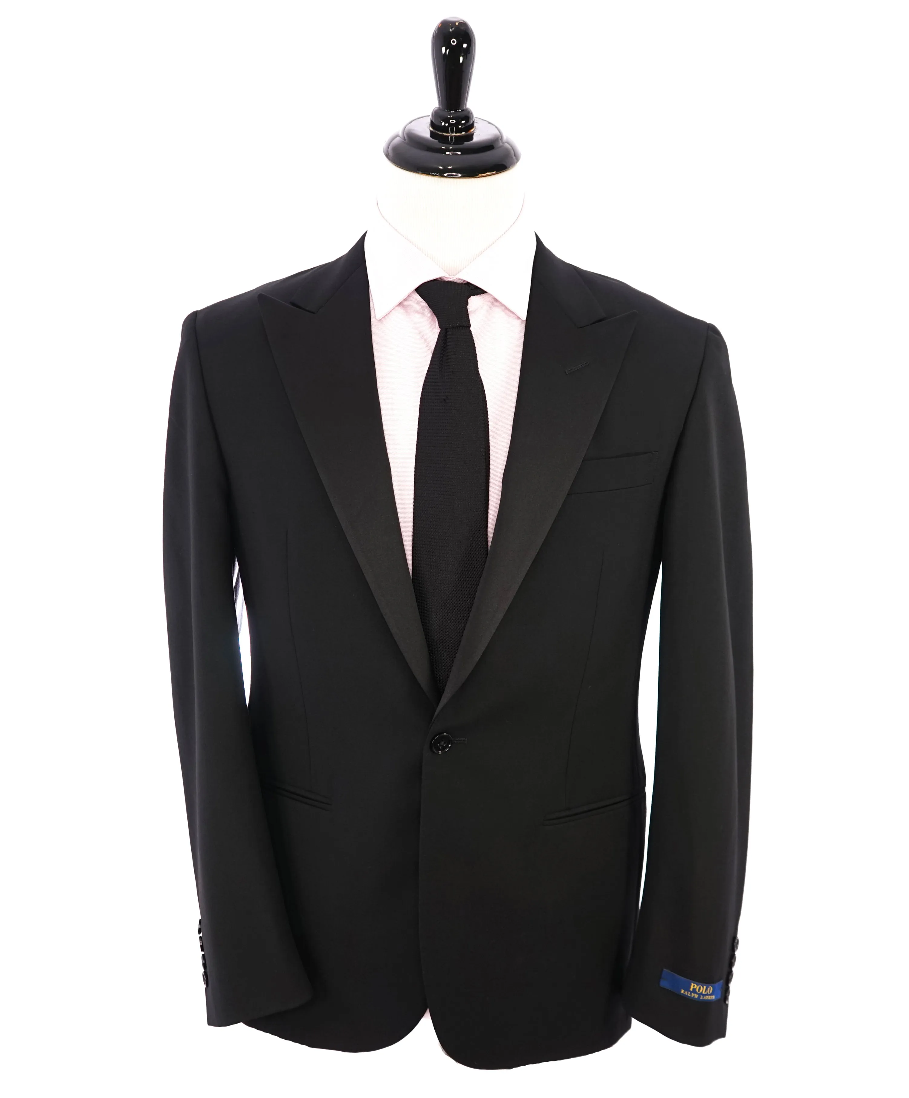 RALPH LAUREN BLUE LABEL "POLO" - Black Tuxedo Suit With Side Tabs - 40R