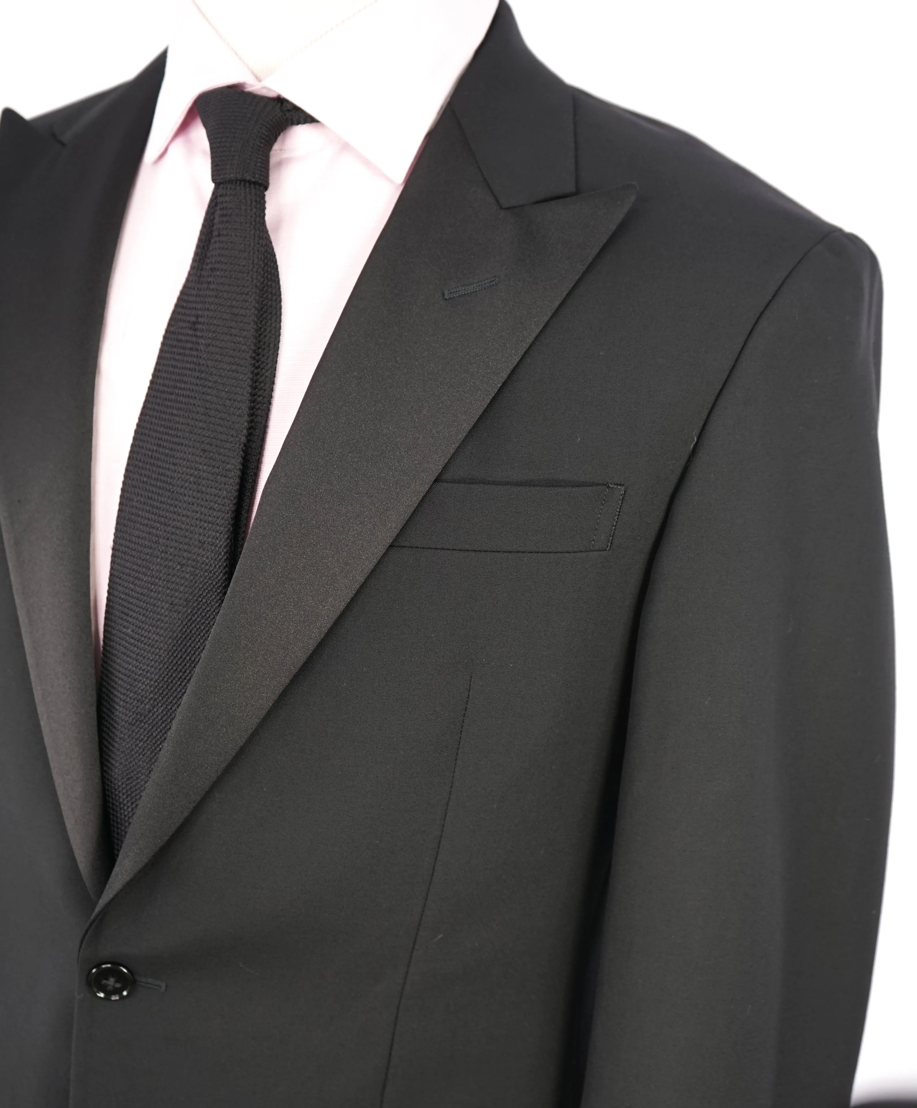 RALPH LAUREN BLUE LABEL "POLO" - Black Tuxedo Suit With Side Tabs - 40R