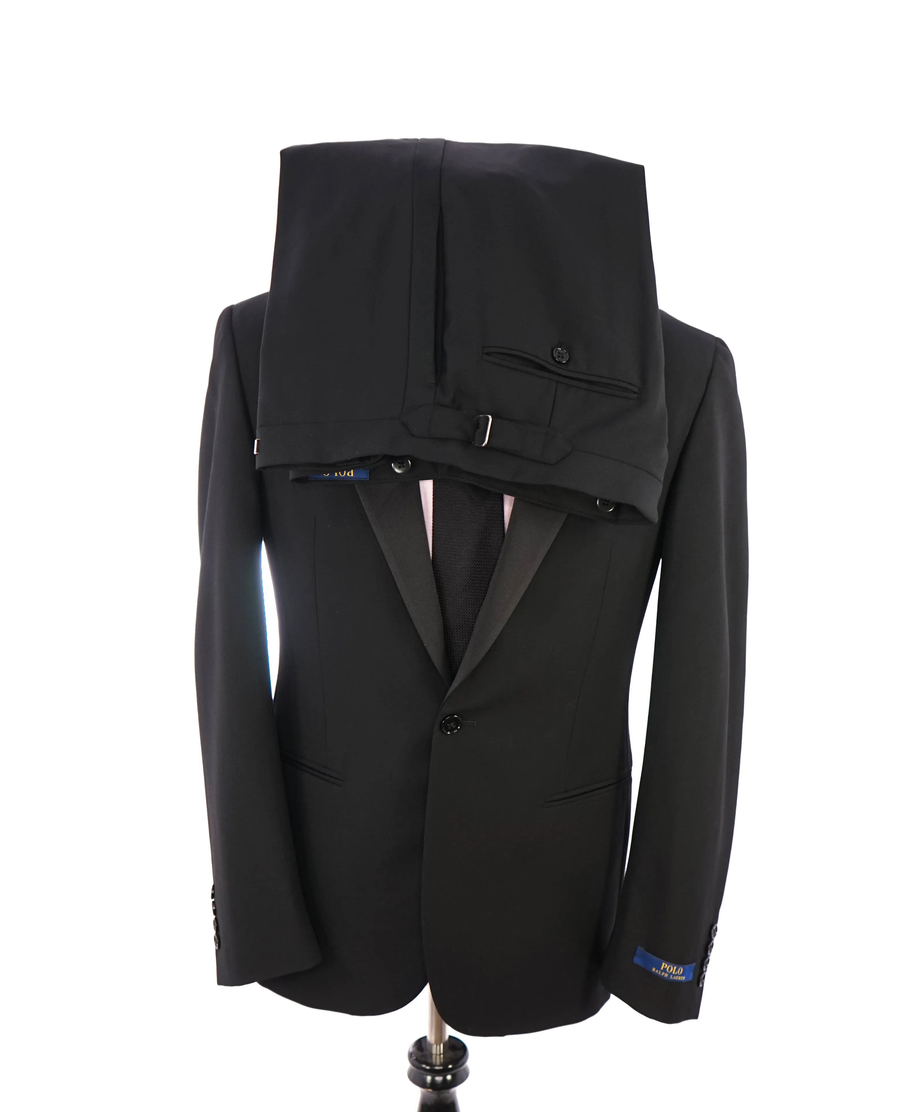 RALPH LAUREN BLUE LABEL "POLO" - Black Tuxedo Suit With Side Tabs - 40R