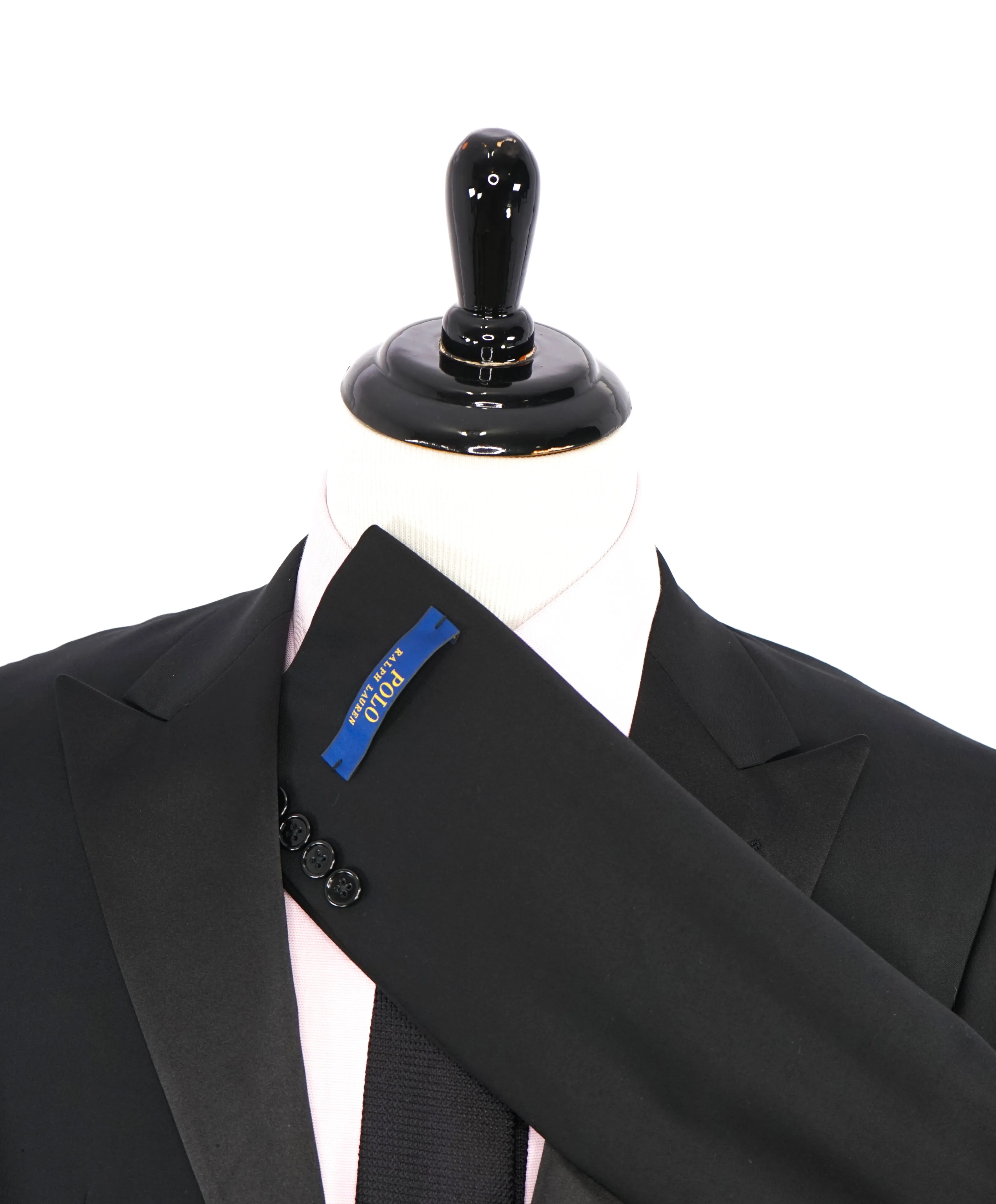 RALPH LAUREN BLUE LABEL "POLO" - Black Tuxedo Suit With Side Tabs - 40R