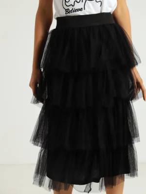 Rara Tiered Midi Skirt - Black