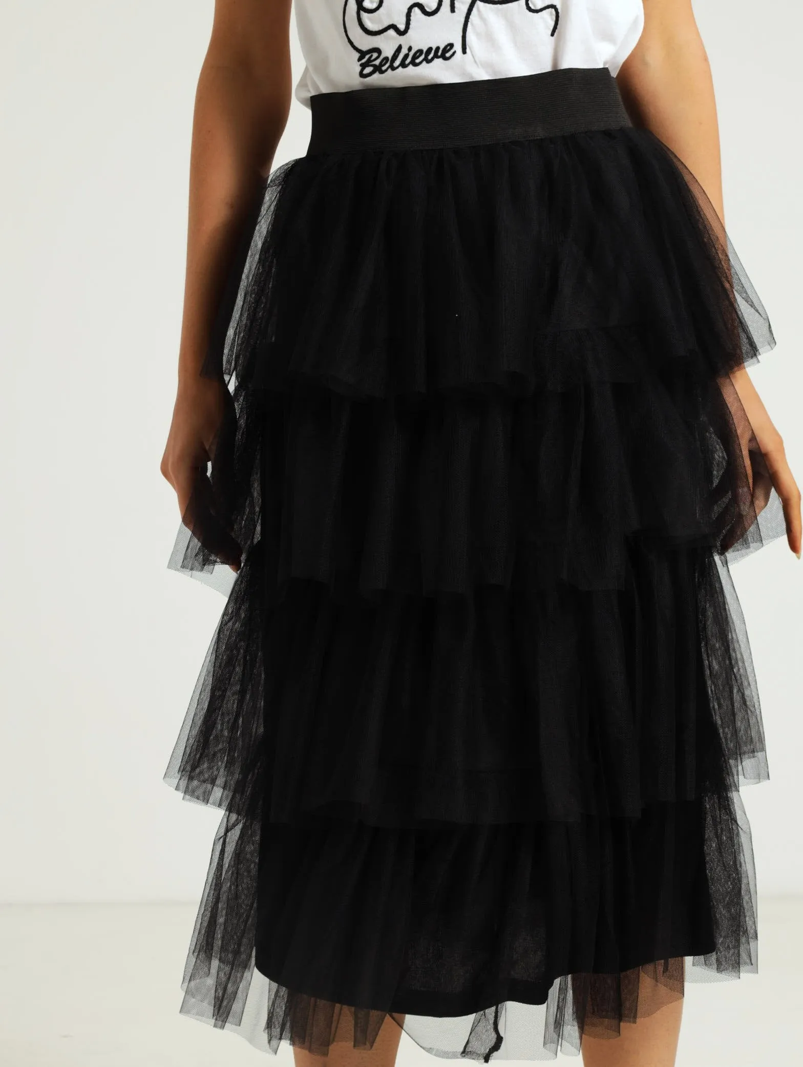 Rara Tiered Midi Skirt - Black