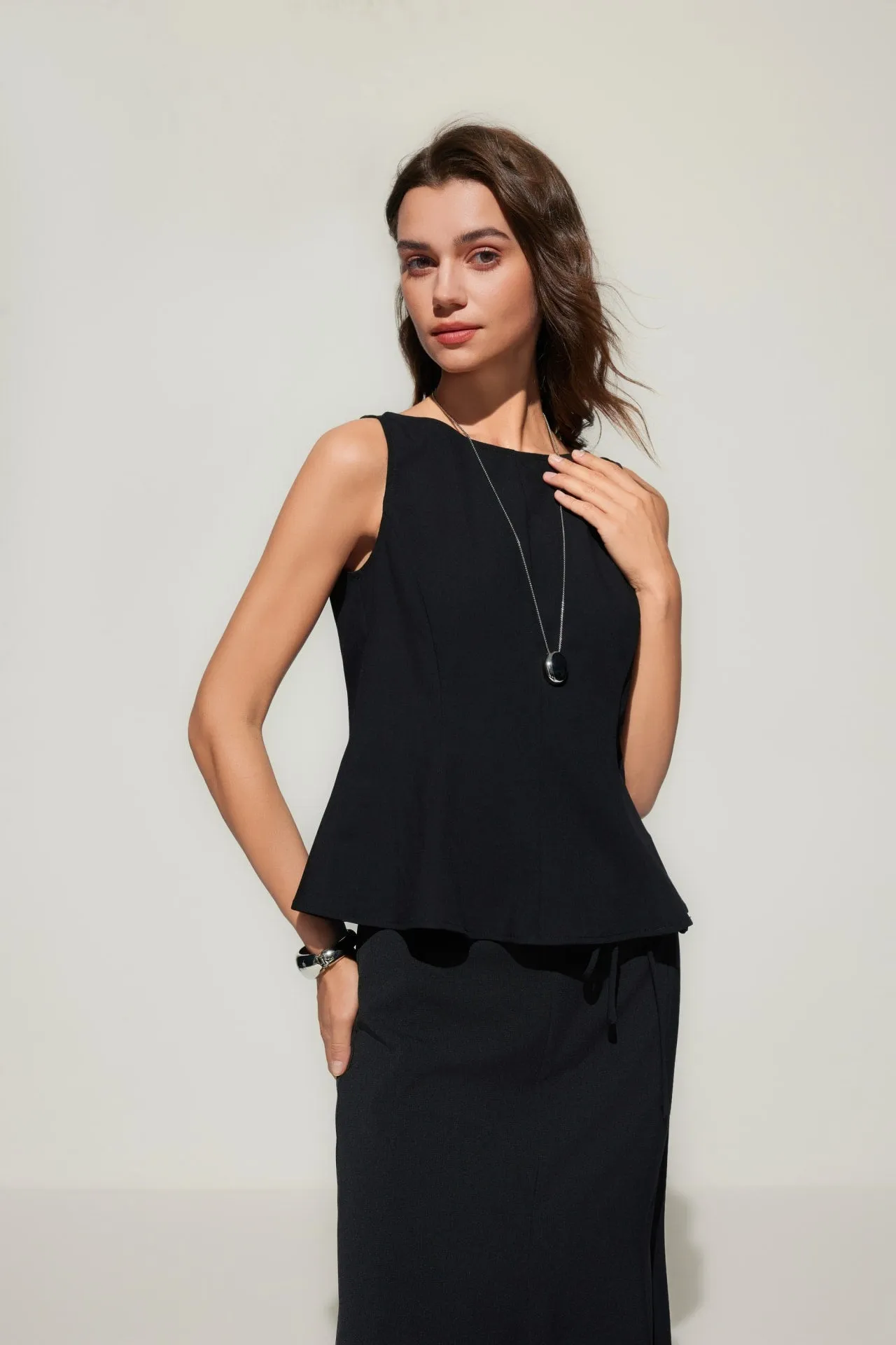 Rayon Blend Peplum Sleeveless Top