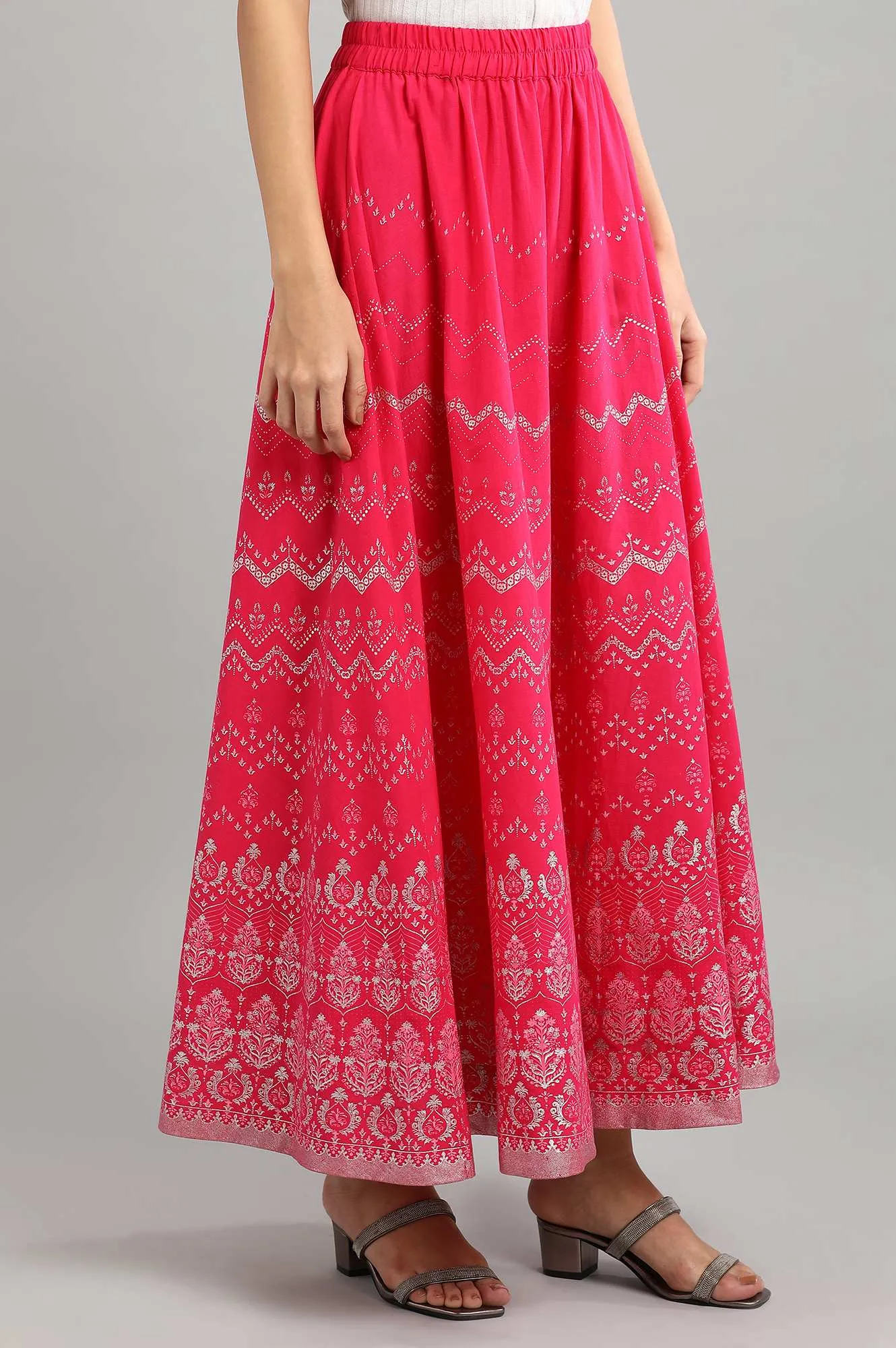 Red Flared Printed Skirts