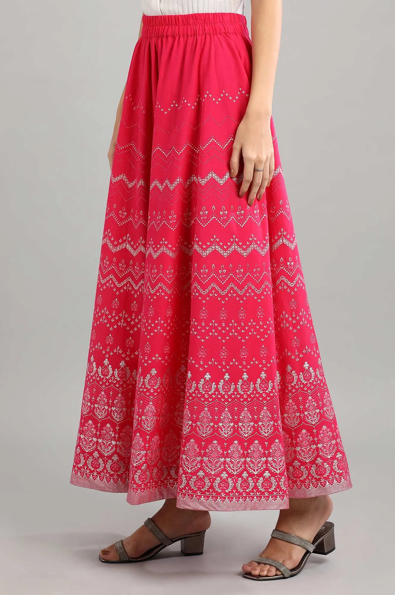 Red Flared Printed Skirts