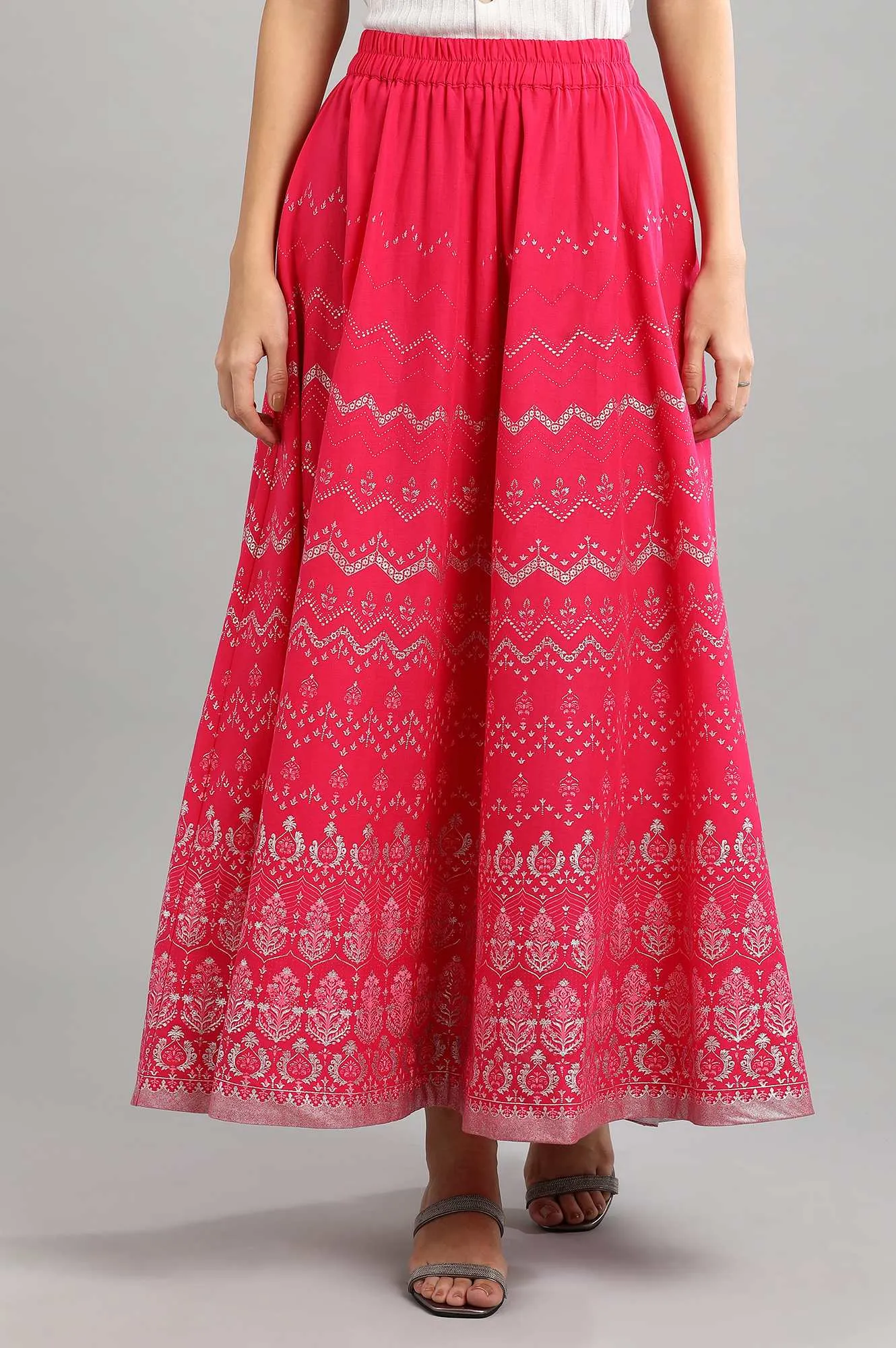 Red Flared Printed Skirts
