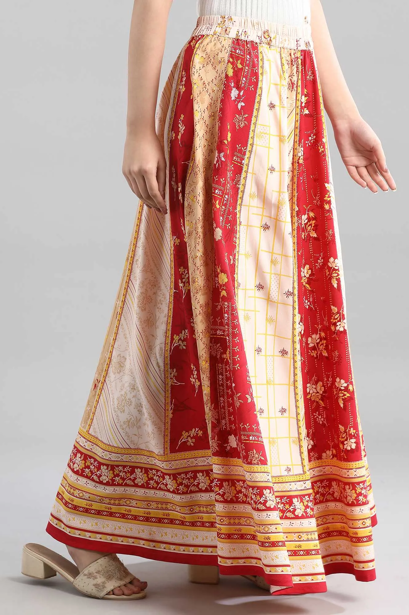 Red Printed Flared Skirt