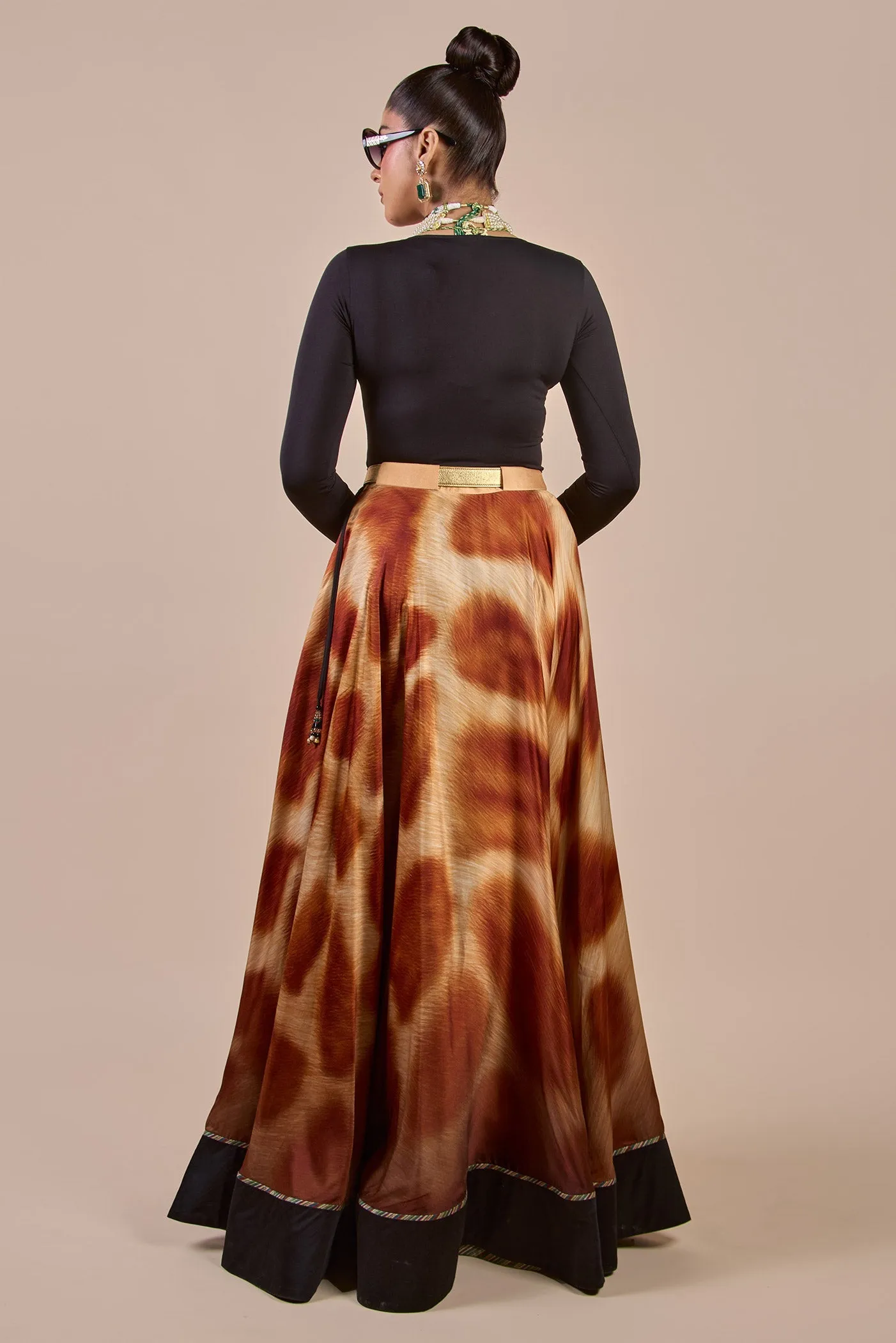 Rich Black - Giraffe Print Skirt Set