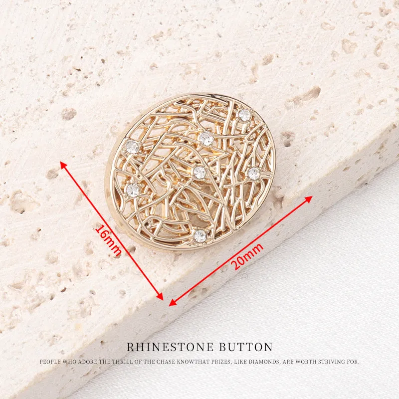 Rose Gold Oval Triangle Hollow Metal Rhinestone Buttons for Jackets Sweaters 20pcs