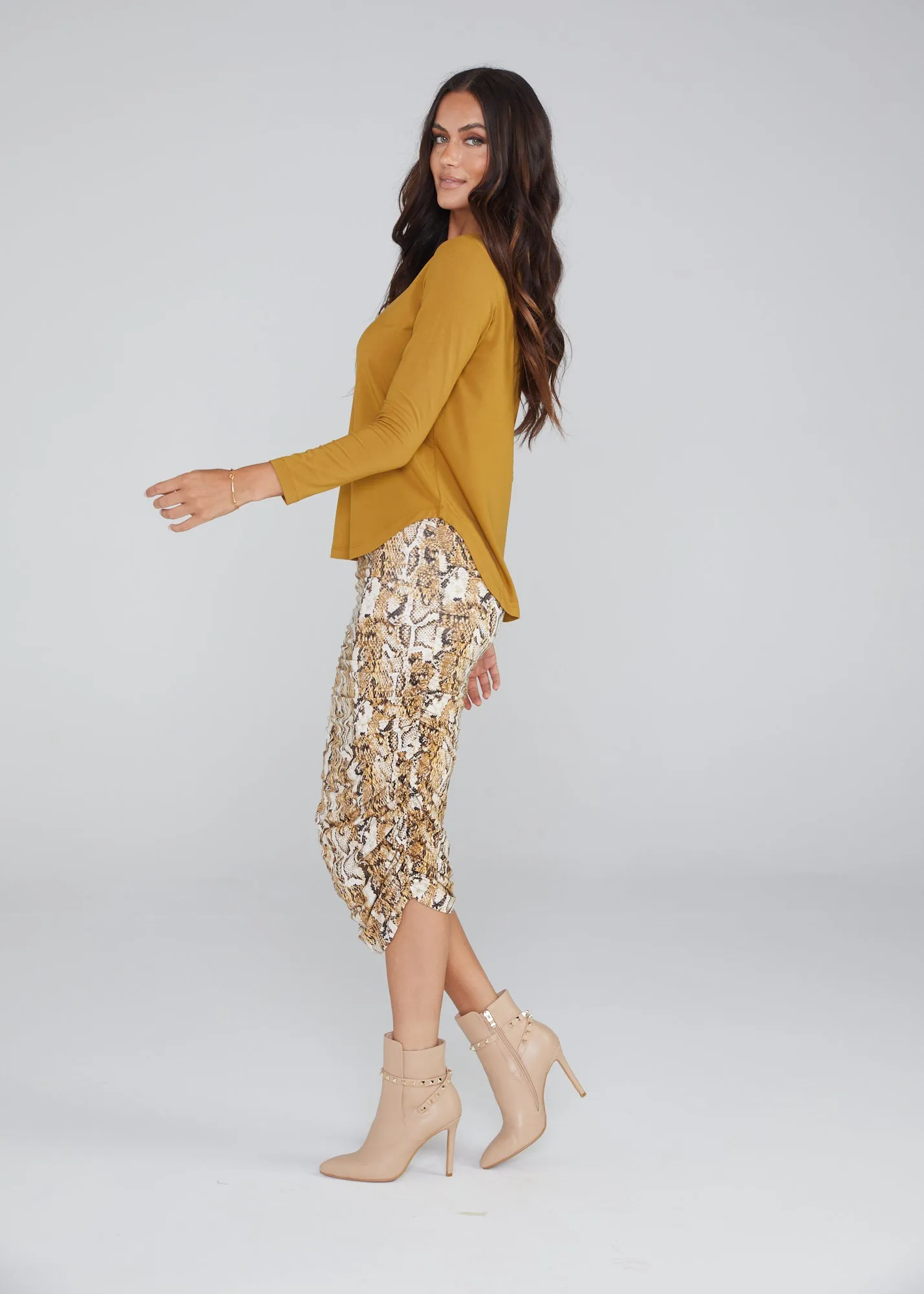 Ross Ruched Bamboo Skirt - Snake