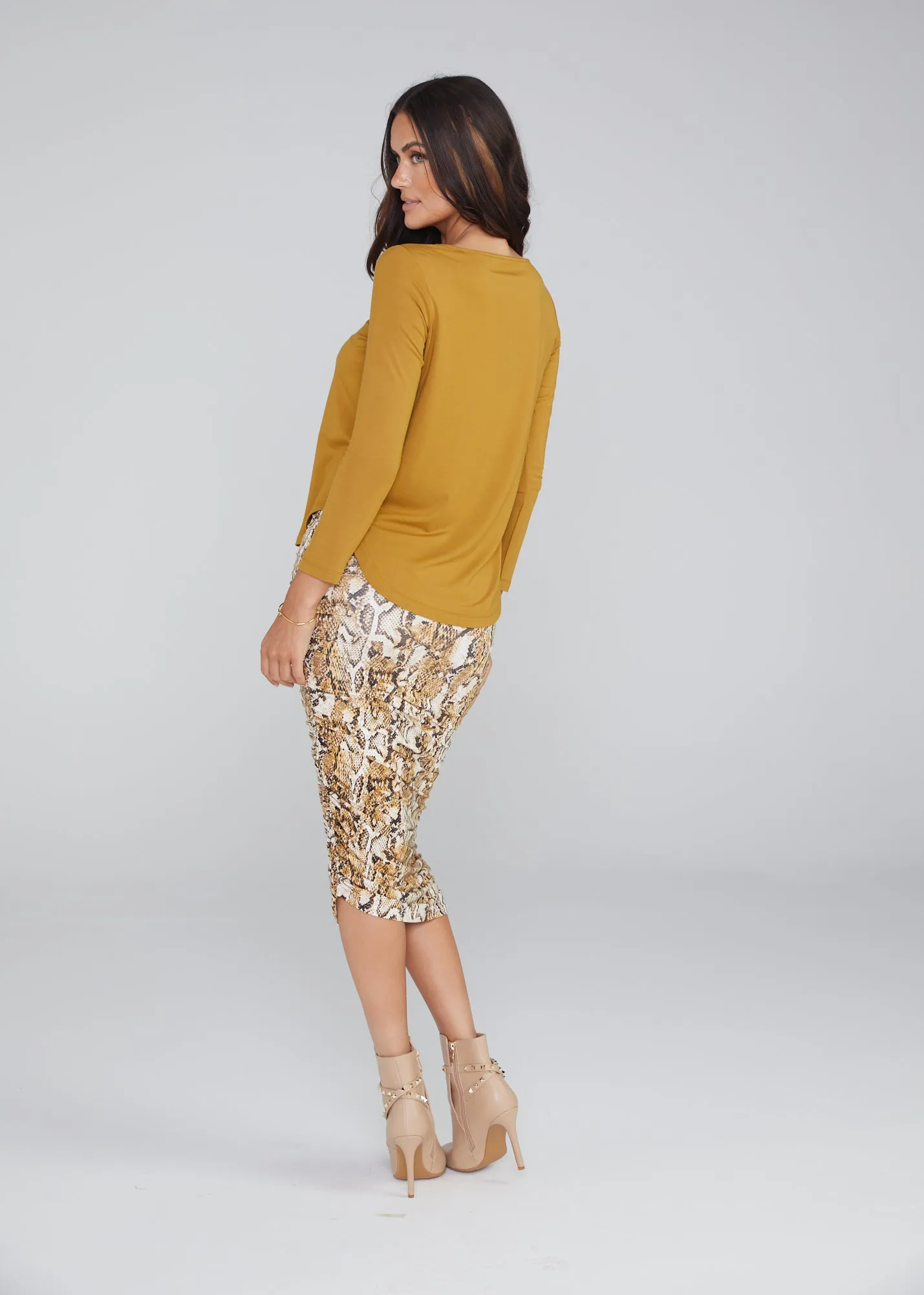 Ross Ruched Bamboo Skirt - Snake