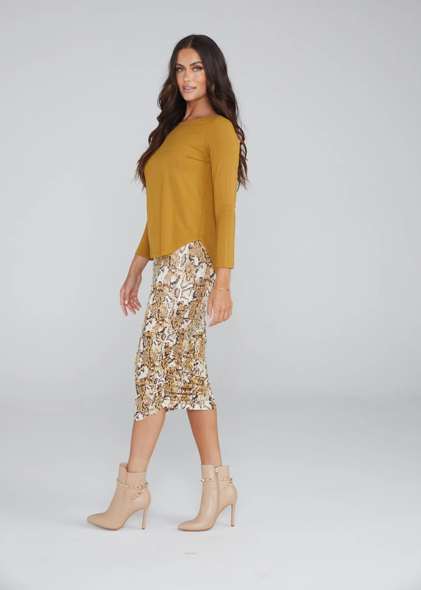 Ross Ruched Bamboo Skirt - Snake