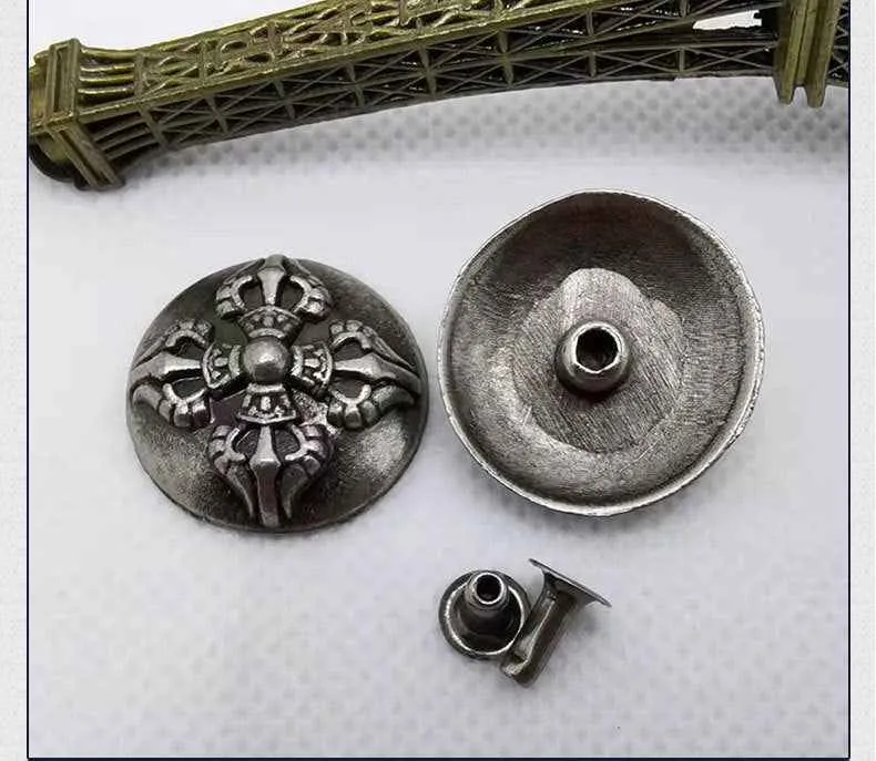 Round Alloy Cross Rivets Antique Silver Gothic Punk Studs 30 Pack