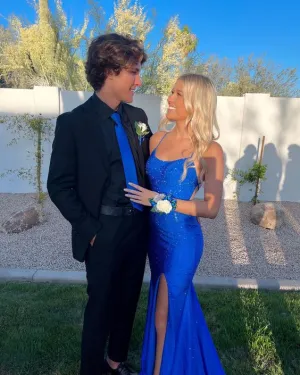 Royal Blue Prom Dresses Long Evening Dresses With Slit      fg2151
