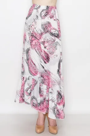 Saffron Bloom: Pink Paisley Flared Maxi Skirt