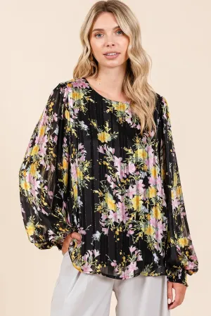 Satin Gold Lurex Striped Chiffon Top – Elegant Long Sleeve Blouse