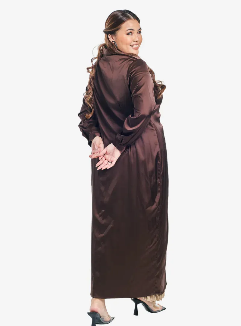 Satin Longline Ruched Shirt Dress