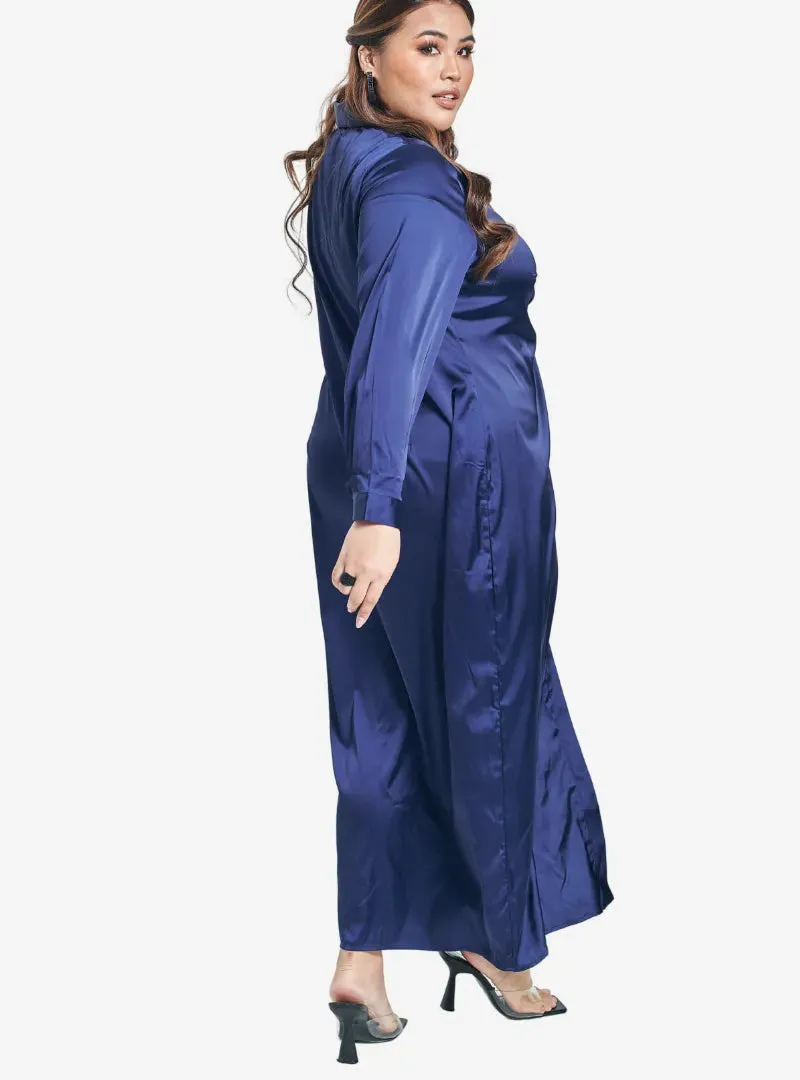Satin Longline Ruched Shirt Dress