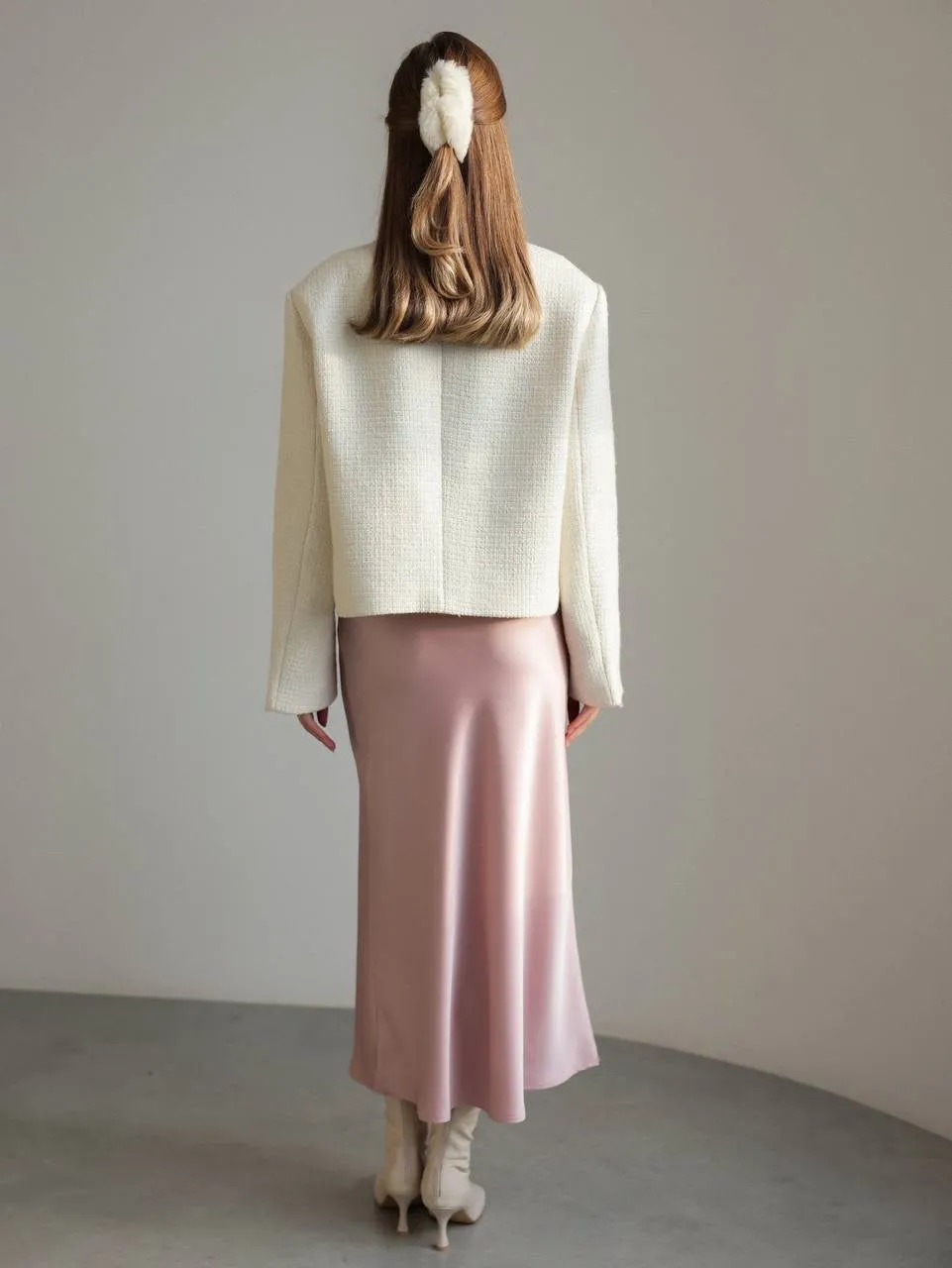 Satin Midi Skirt in Pastel Pink
