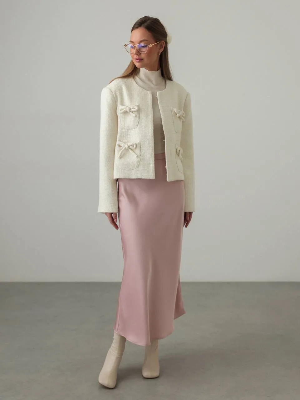 Satin Midi Skirt in Pastel Pink