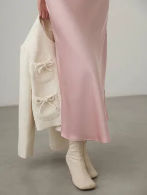 Satin Midi Skirt in Pastel Pink