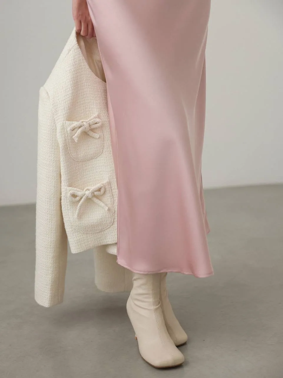 Satin Midi Skirt in Pastel Pink