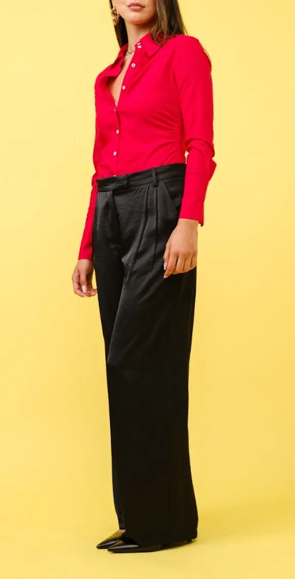 Satin Pleated Straight Leg Pants