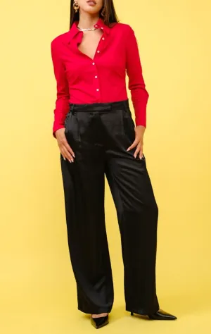 Satin Pleated Straight Leg Pants