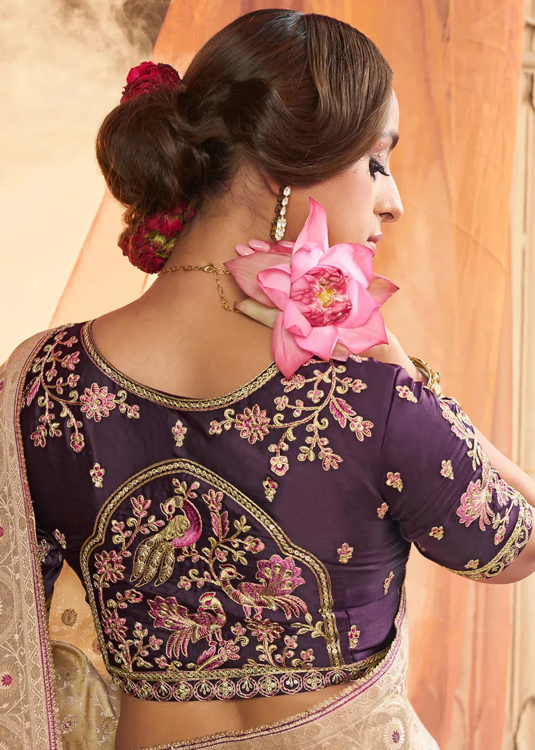 Satin Silk Contrast Embroidered Saree