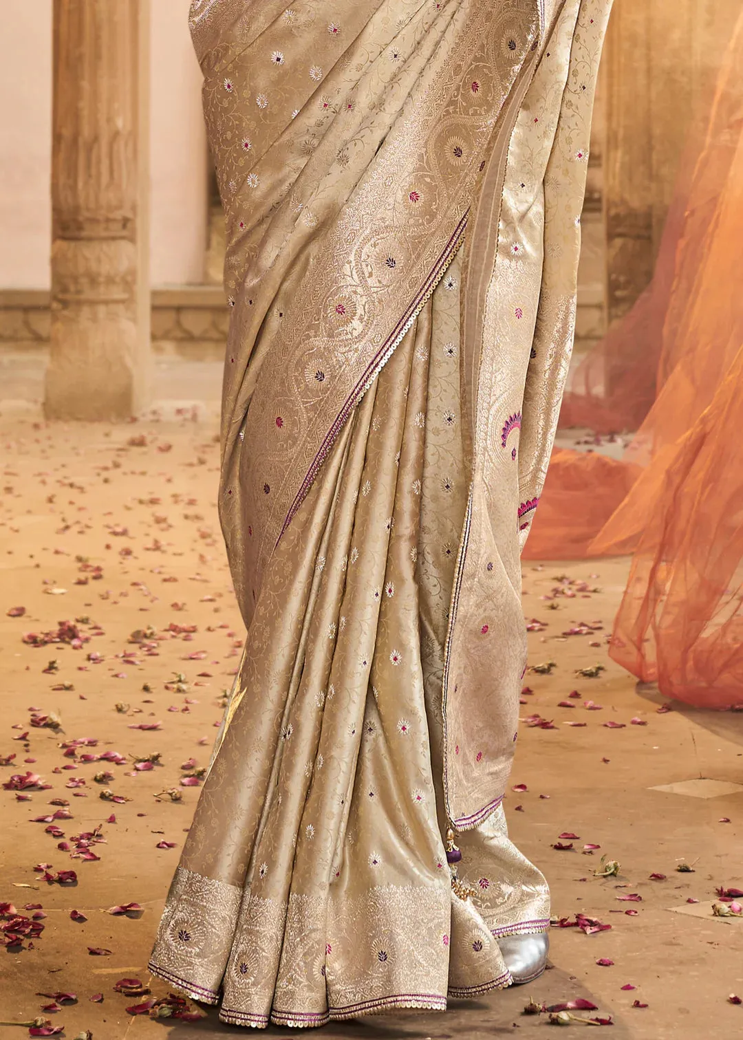 Satin Silk Contrast Embroidered Saree
