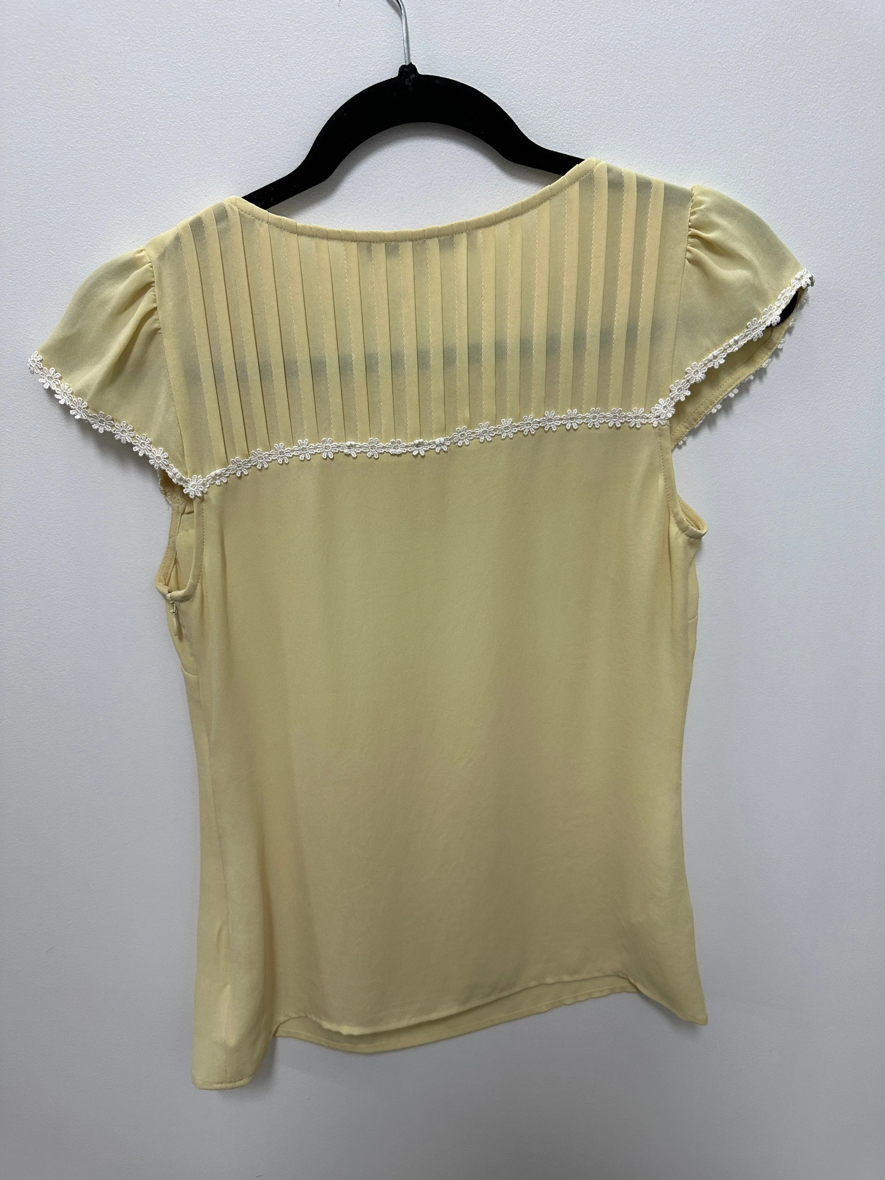 Sheer Yellow Pleated Short Sleeve Blouse