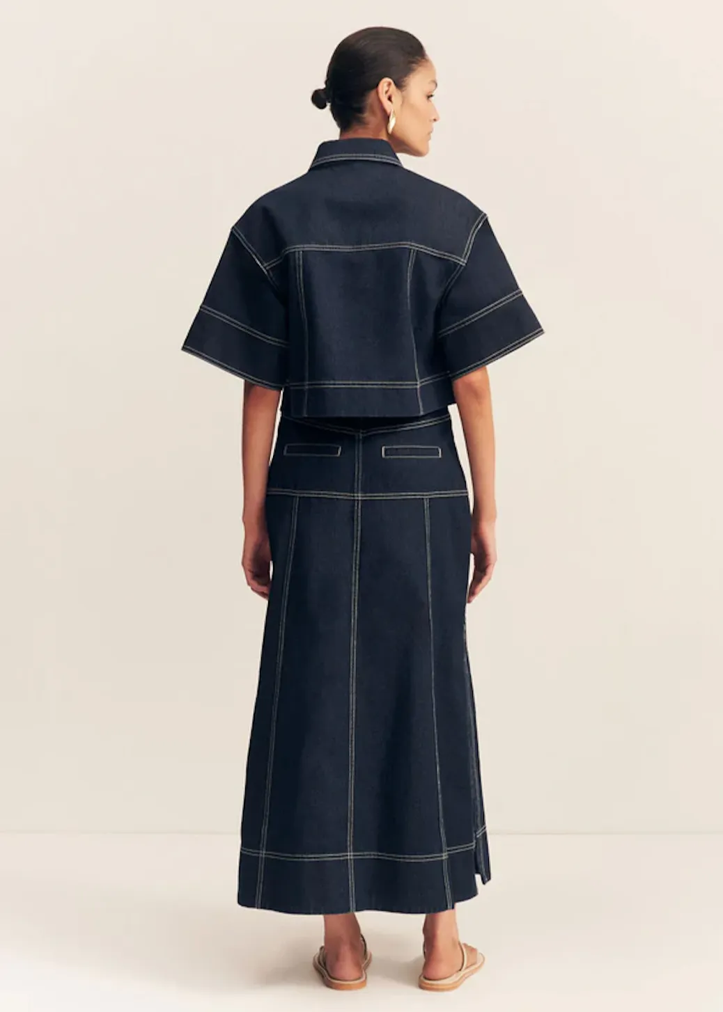 SHONA JOY Jaques Flared Midi Skirt - Deep Indigo