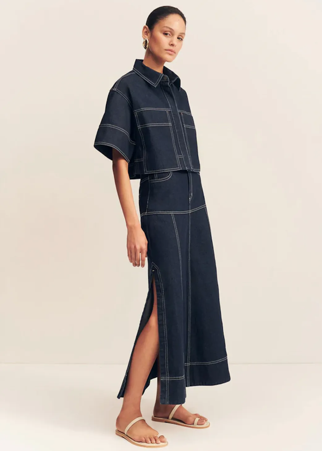 SHONA JOY Jaques Flared Midi Skirt - Deep Indigo