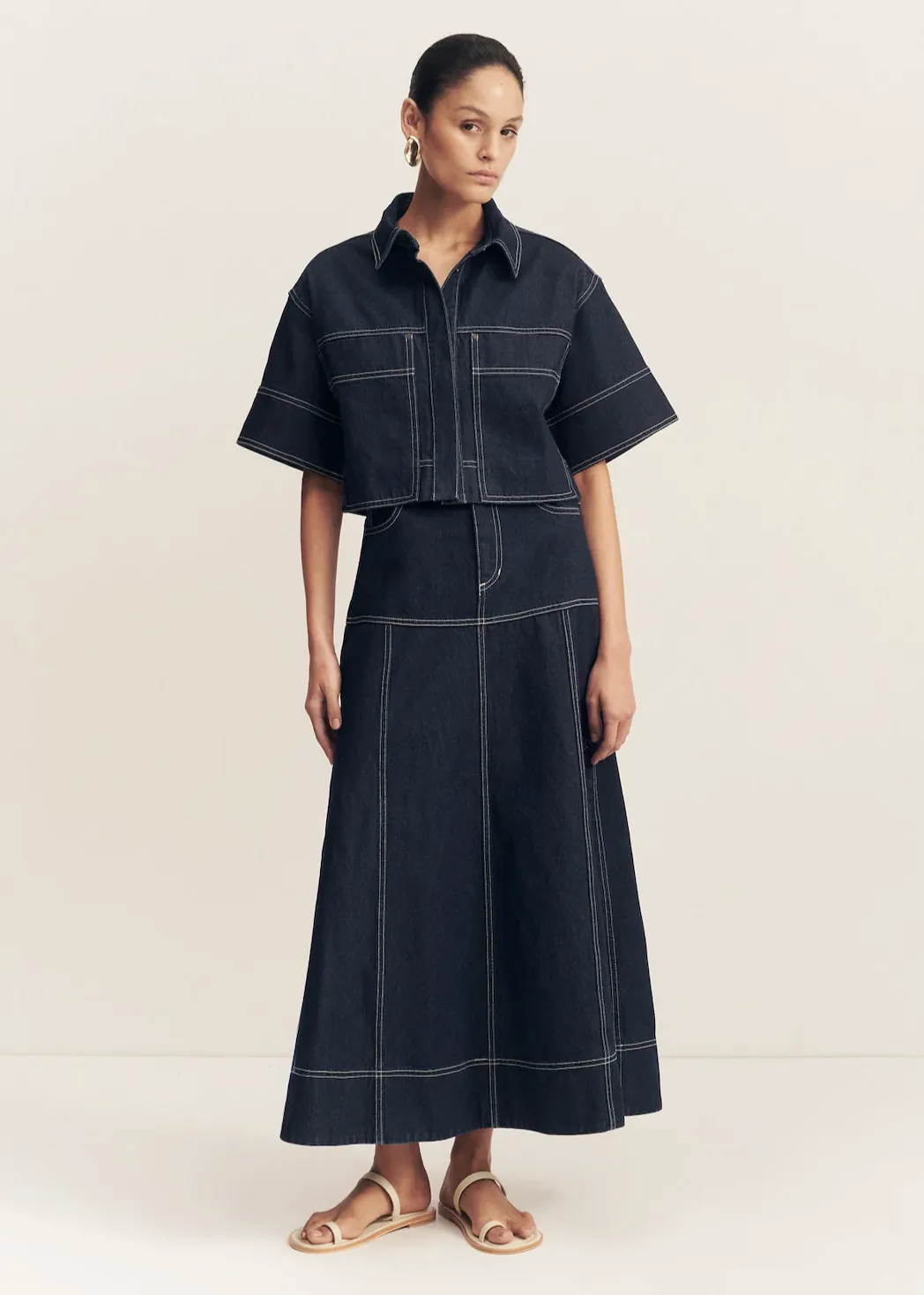 SHONA JOY Jaques Flared Midi Skirt - Deep Indigo