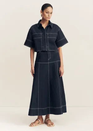 SHONA JOY Jaques Flared Midi Skirt - Deep Indigo