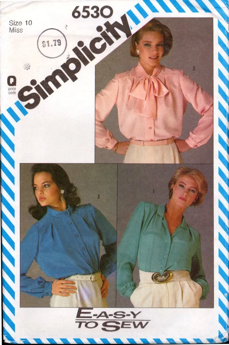 Simplicity 6530 Three Easy to Sew Blouses with Collar Variations, Uncut, Factory Folded, Sewing Pattern Size 10 Bust 32.5