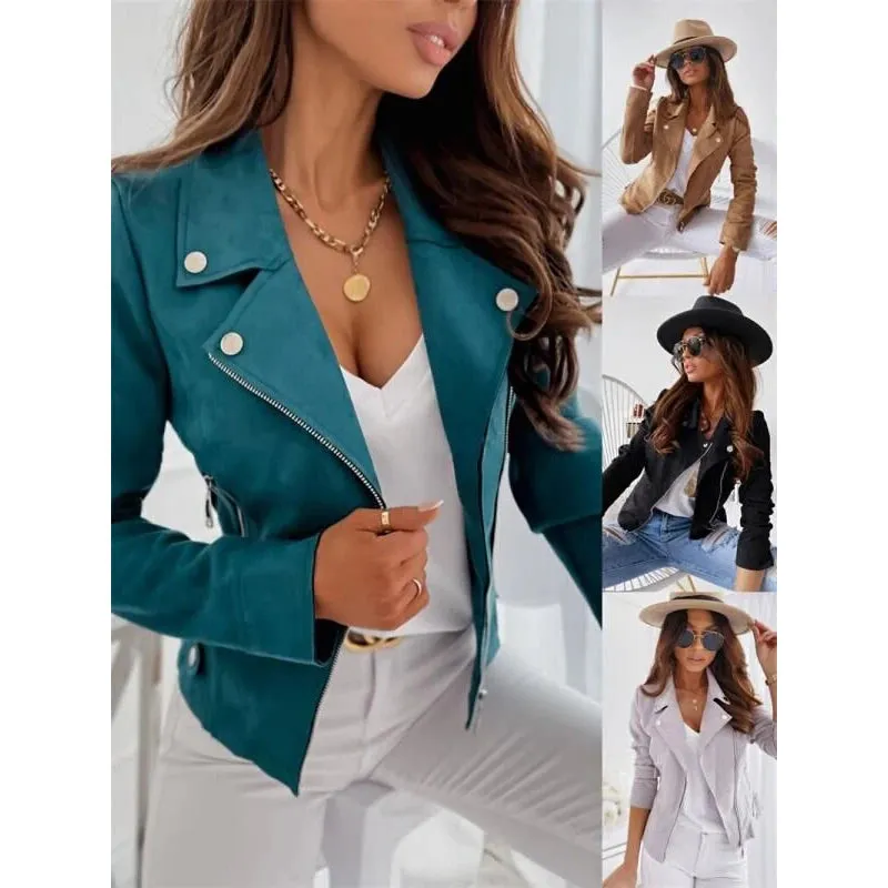 Slim Boyfriend Style Long Sleeve Faux Leather Jacket
