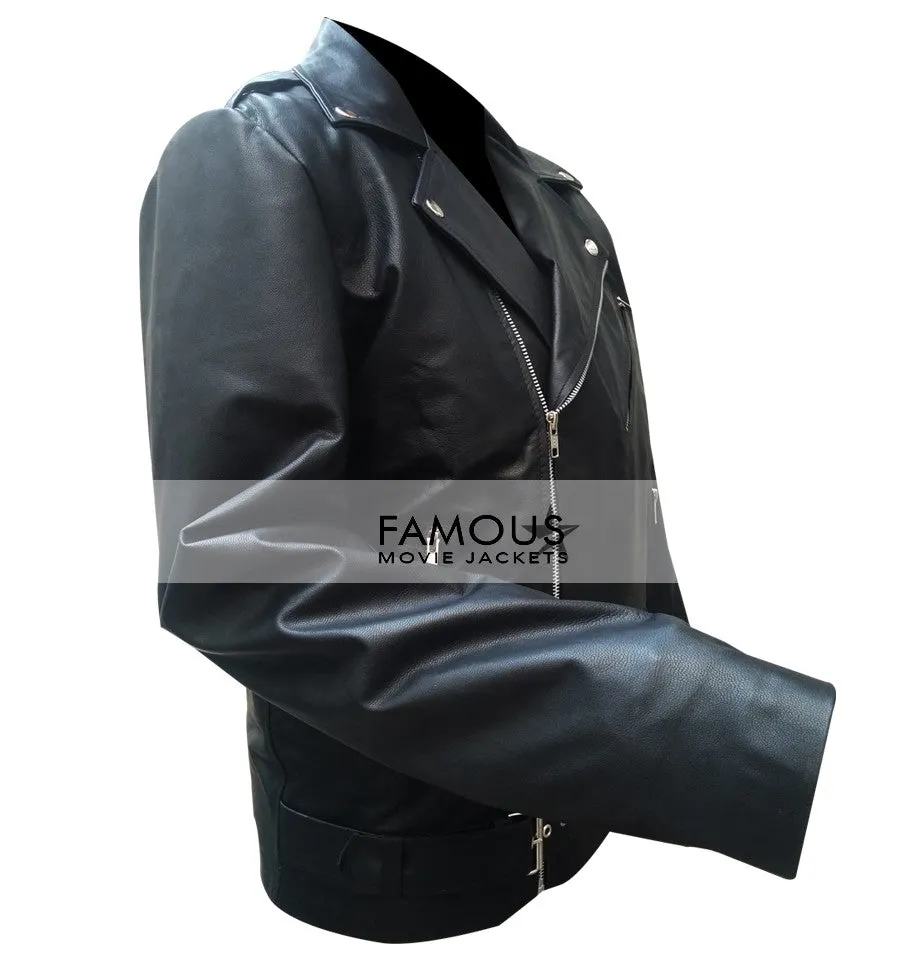 Slim Fit Belted Rider Black Biker Leather Jacket