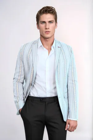 Slim Fit Striped Blue Men Blazer - Wessi