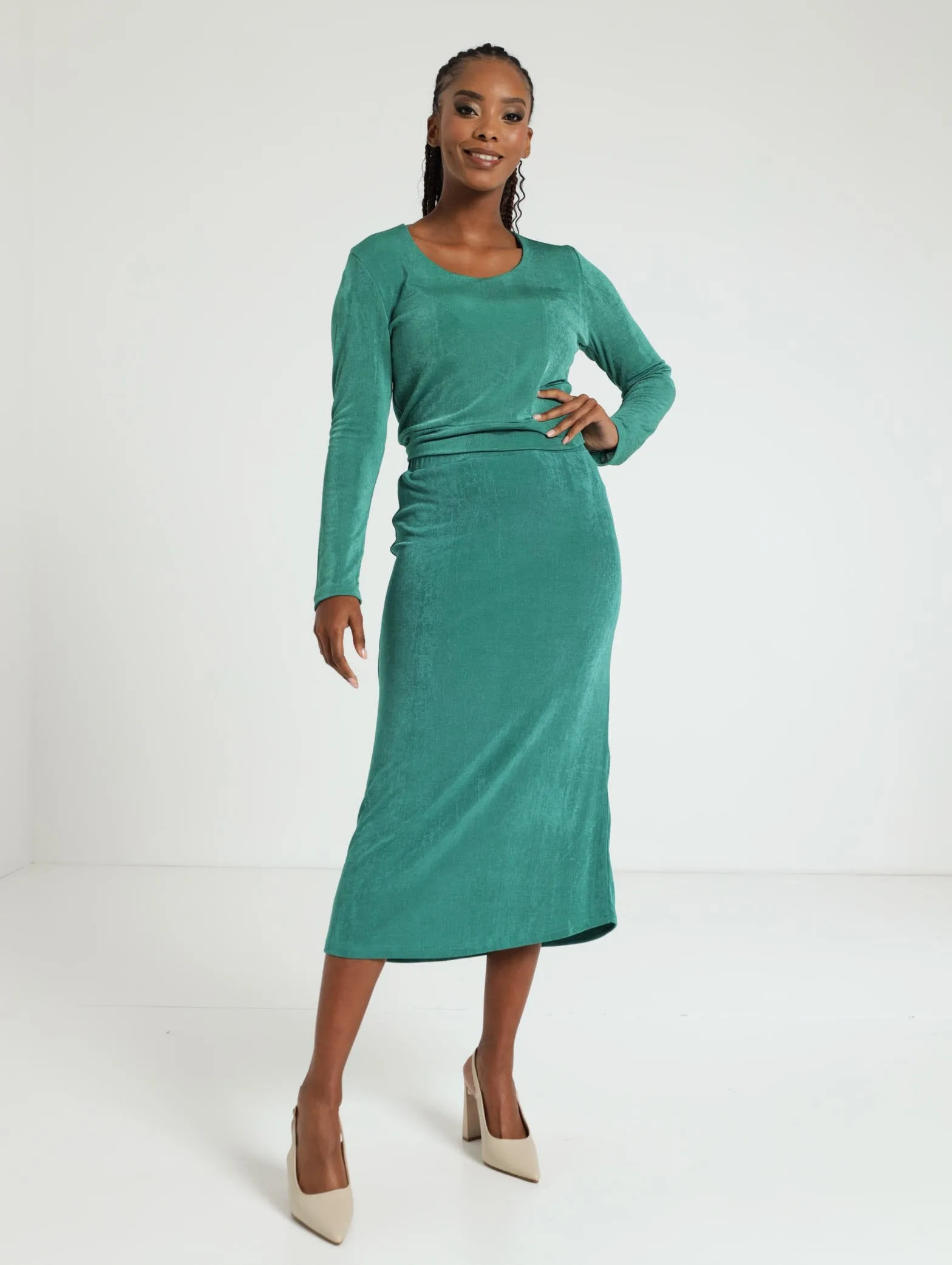 Slinky Midi Skirt - Dark Green