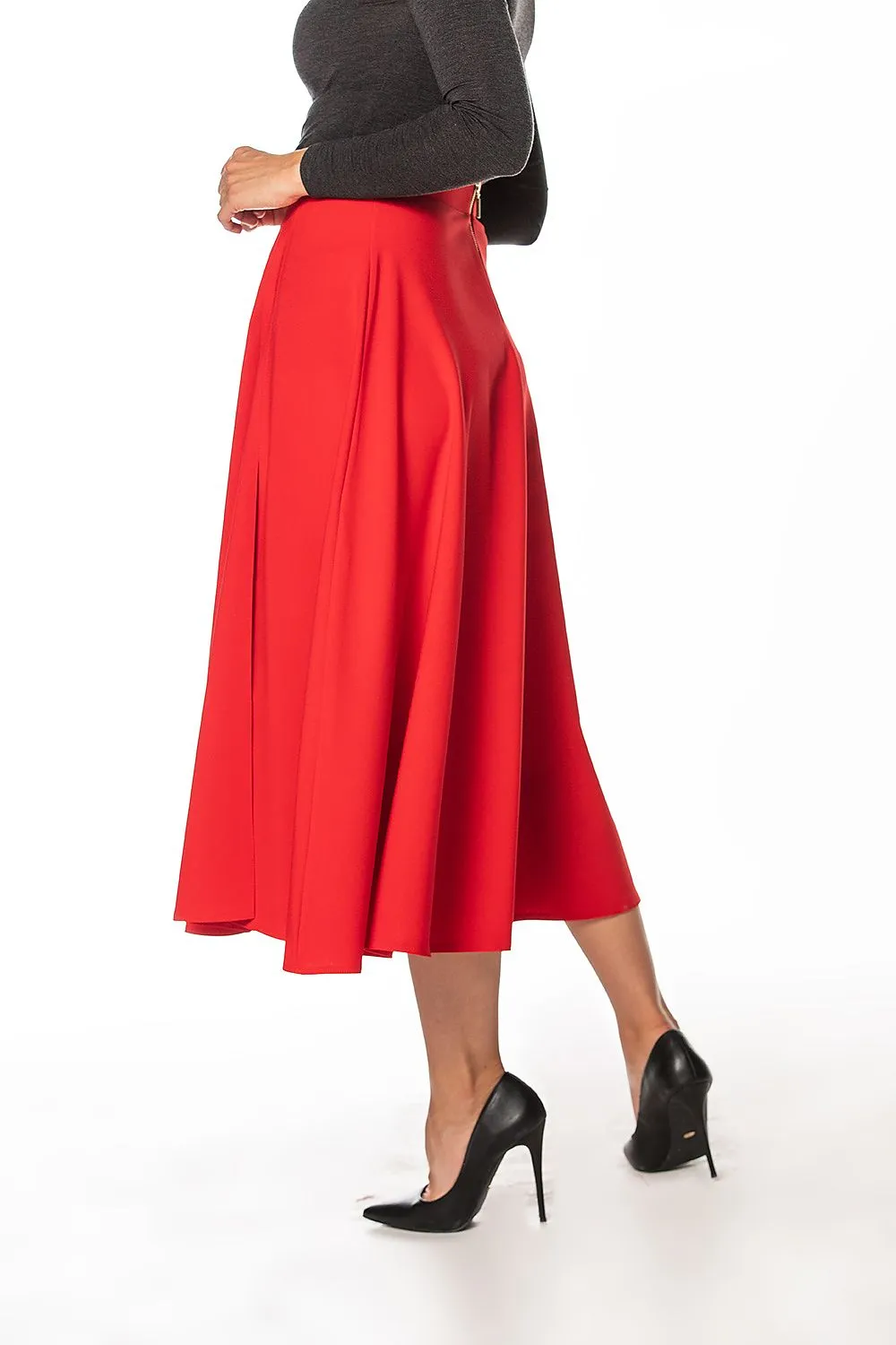 Slit Midi Skirt with Zipper
