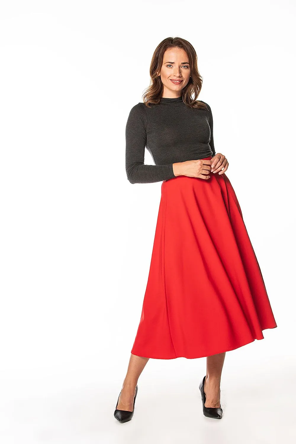 Slit Midi Skirt with Zipper