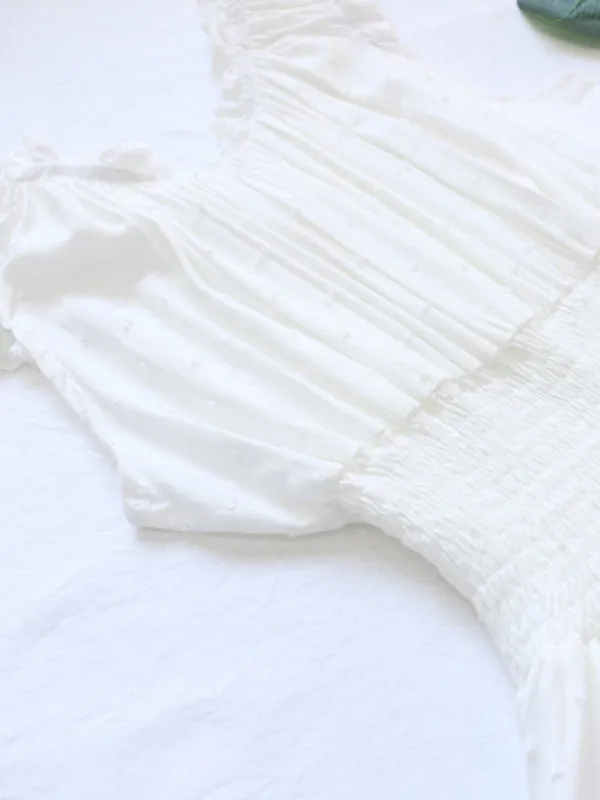 Smocked Waist Mini Dress with Pleated Sleeves and Ruffled Hem