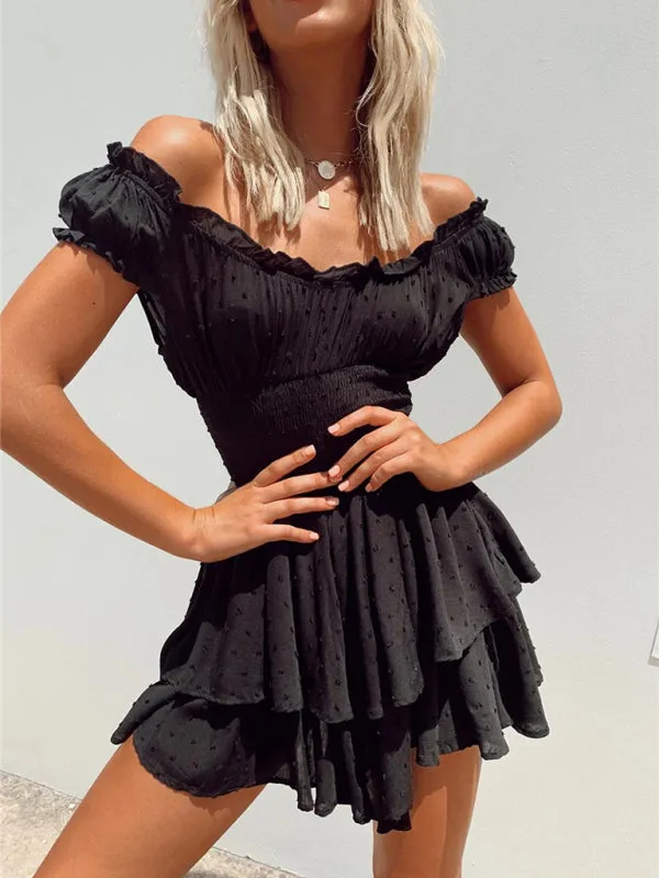 Smocked Waist Mini Dress with Pleated Sleeves and Ruffled Hem