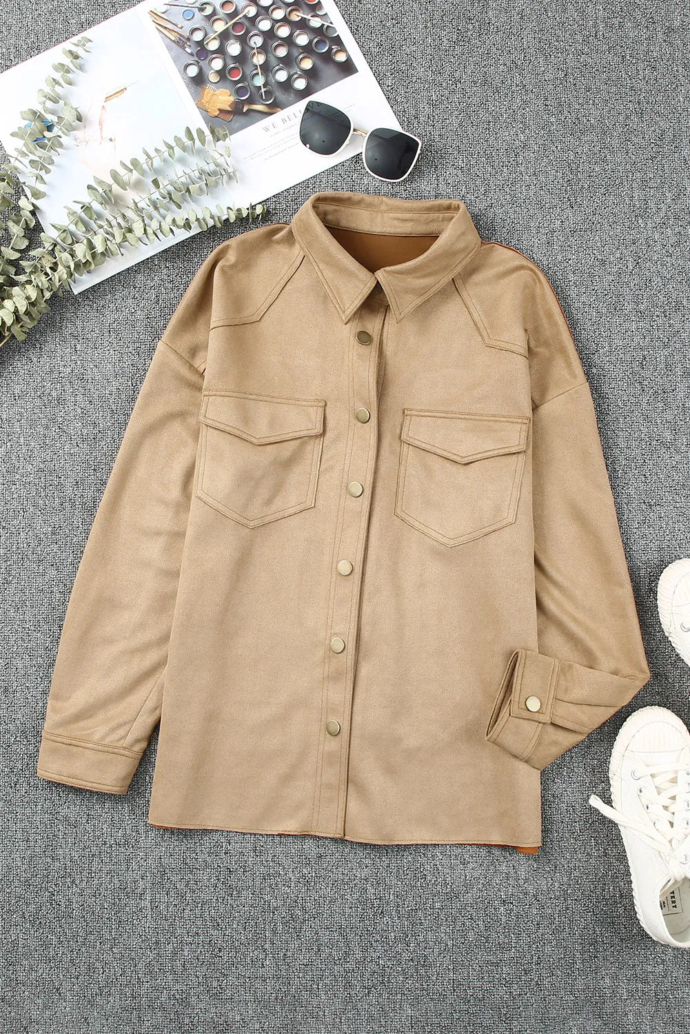 Snap Button Up Suede Jacket