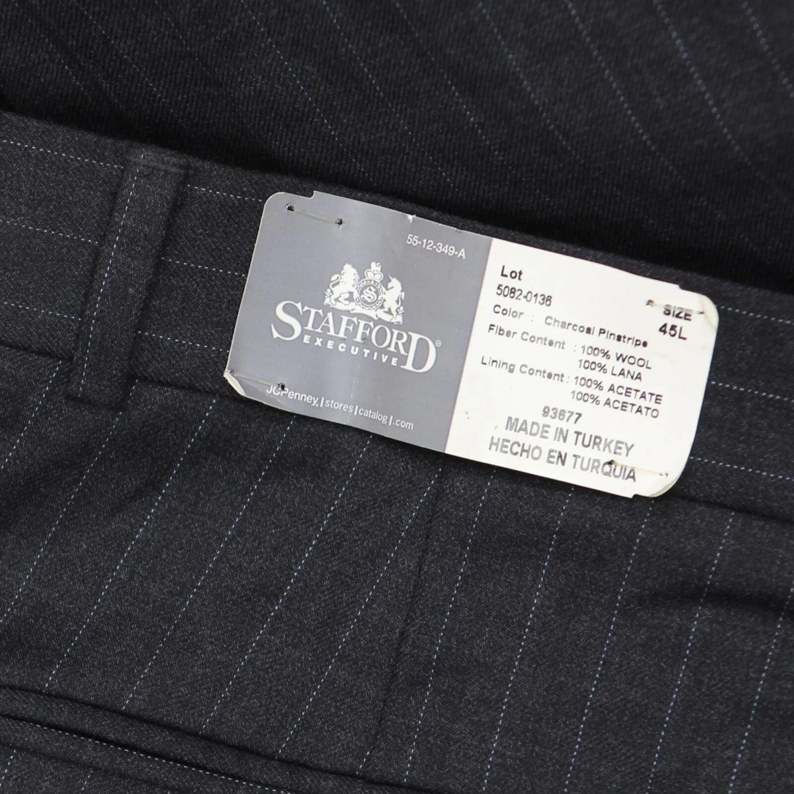 Stafford Mens Vintage Unhemmed Wool Suit Dress Pants Charcoal Pinstripe Gray 45L