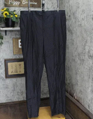 Stafford Mens Vintage Unhemmed Wool Suit Dress Pants Charcoal Pinstripe Gray 45L
